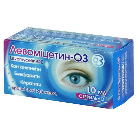 Левоміцетин-ОЗ краплі очні 25 мг/мл флакон 10мл